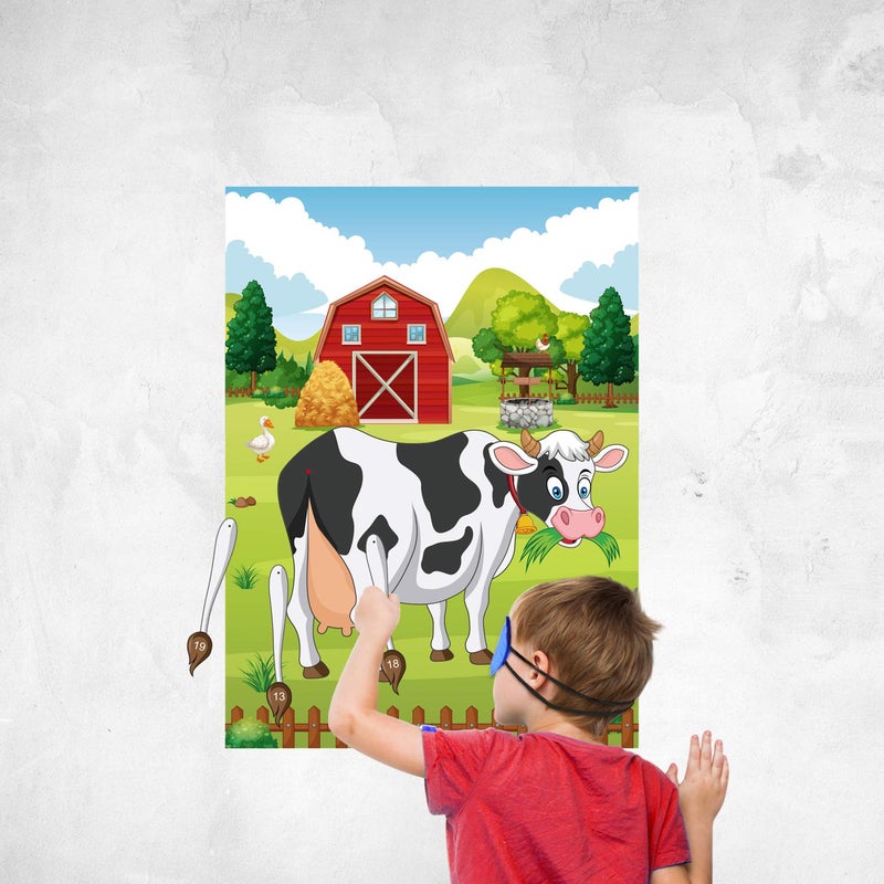 FEPITO Pin The Tail on The Cow Birthday Party Game with 24 Pcs Tails for Decorations, Kids Birthday Party Decorations - Image 4